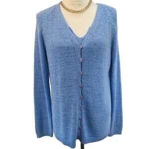 NWOT Josephine Chaus Poetic Blue Tape Yarn Knit Cardigan M